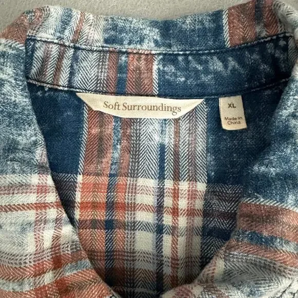 Soft Surroundings 100% Cotton Plaid Long Tunic Top with Pockets Blue & Orange XL - Picture 2 of 13